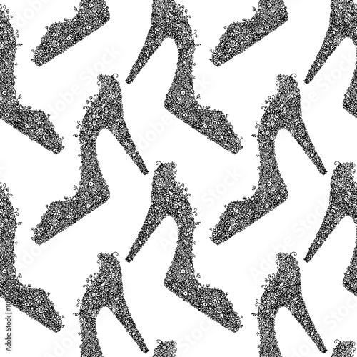High heel shoes with flowers seamless pattern