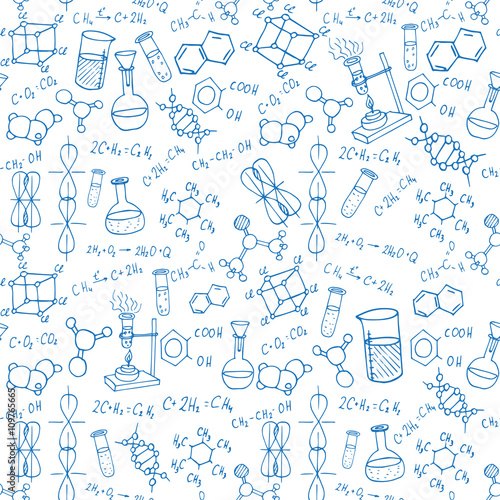chemistry doodles seamless pattern. hand drawn vector scirnce background