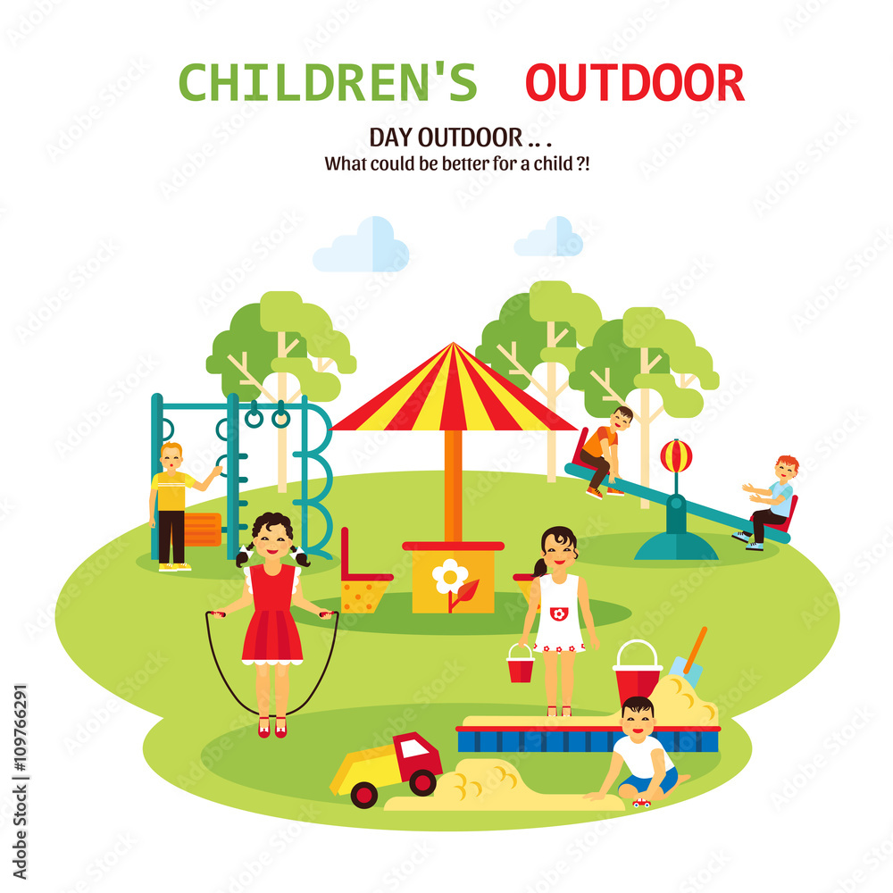 Outdoor Playground Flat Illustration Outdoor Playground Flat Illustration