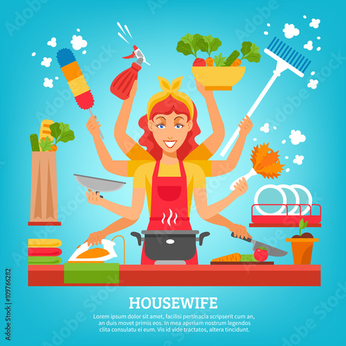 Multitasking Housewife With Eight Hands