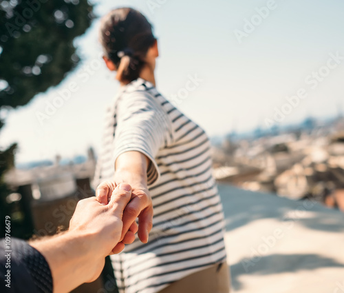 Journey together close up image couple hand taking