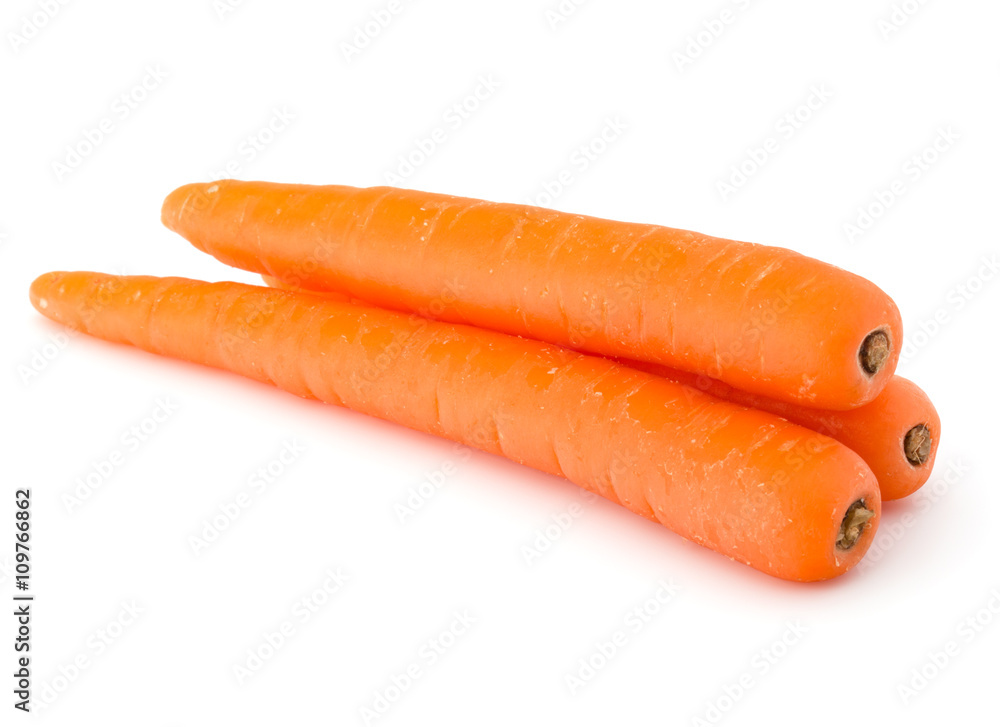 Sweet raw carrot tuber isolated on white background cutout Sweet raw carrot tuber isolated on white background cutout