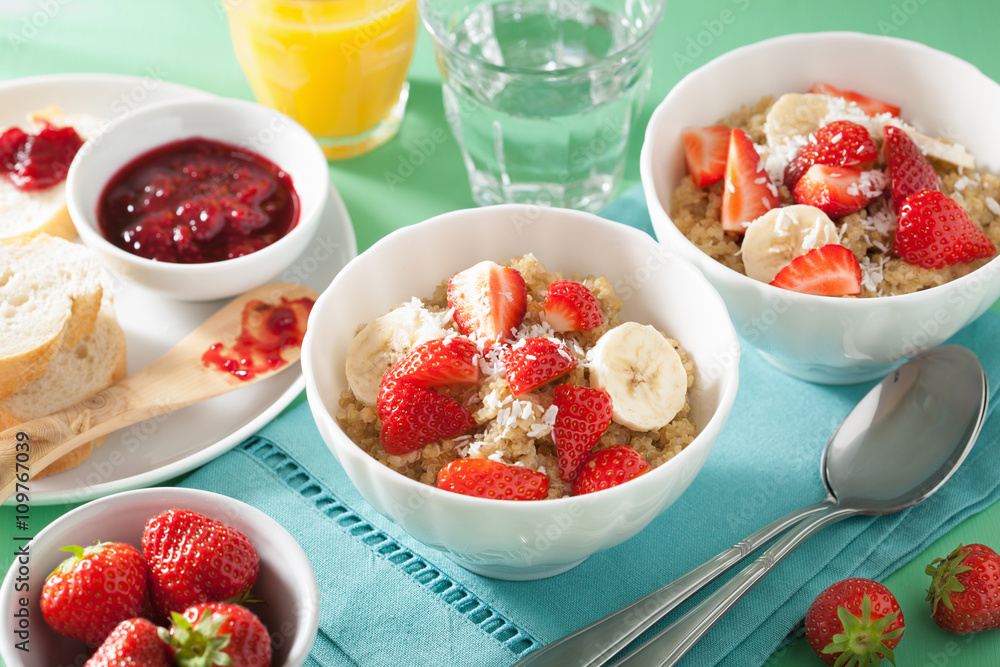 healthy breakfast quinoa with strawberry banana coconut flakes healthy breakfast quinoa with strawberry banana coconut flakes