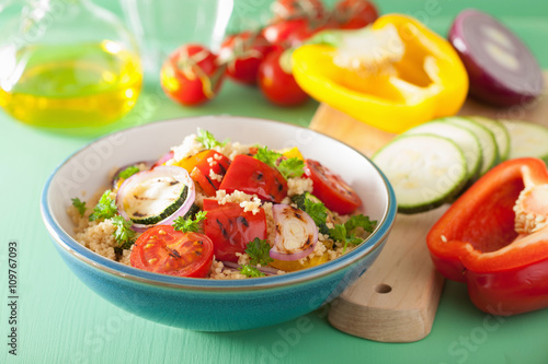 healthy couscous salad with grilled tomato pepper zucchini onion