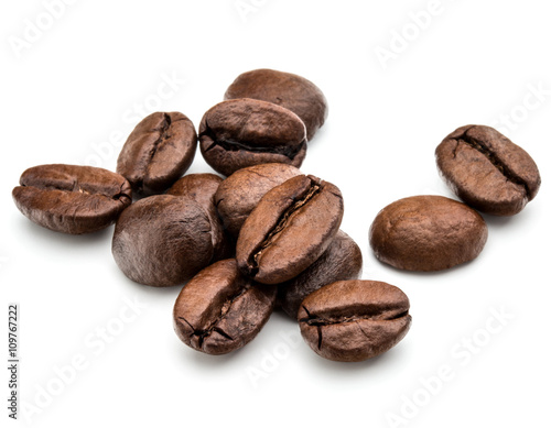 roasted coffee beans isolated in white background cutout