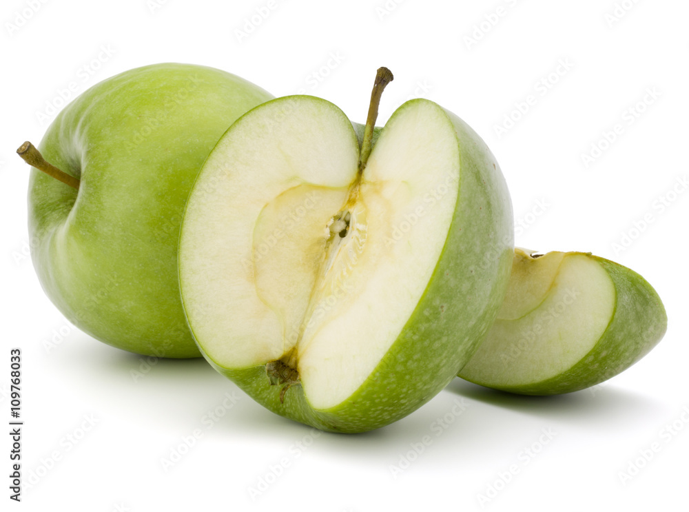 Green sliced apple isolated on white background cutout