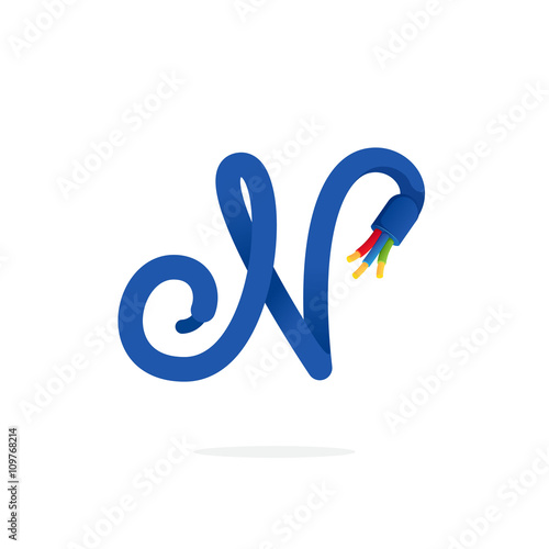 N letter logo formed by electric cable.