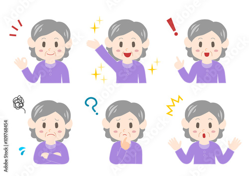シニア女性の表情イラストセット