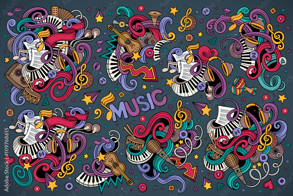 Fototapeta premium Colorful vector hand drawn Doodle cartoon set of objects