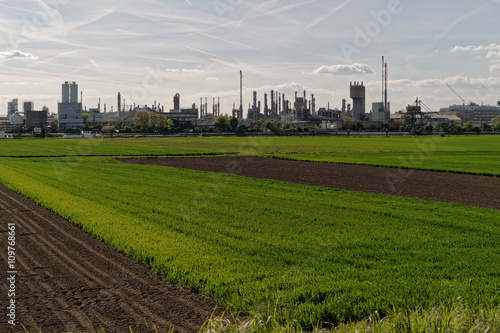 Chemical production plants in Ludwigshafen as seen from Mannheim in Germany.