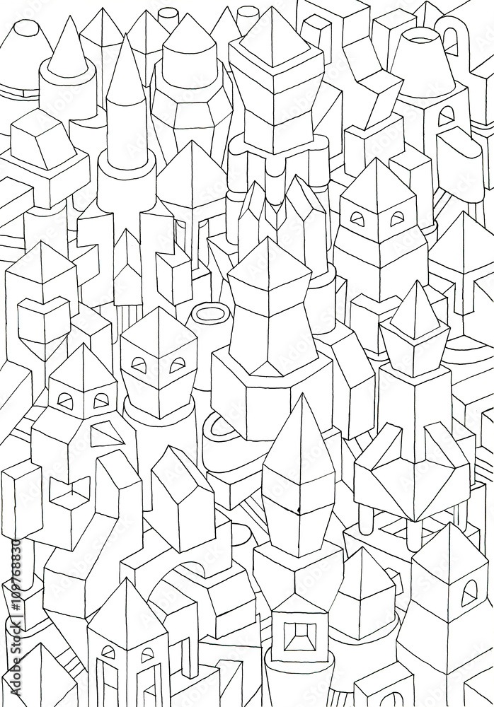 Obraz premium drawing of geometric forms on a paper, illustration