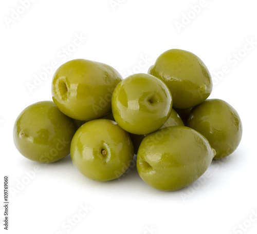 Green olives fruits isolated on white background cutout