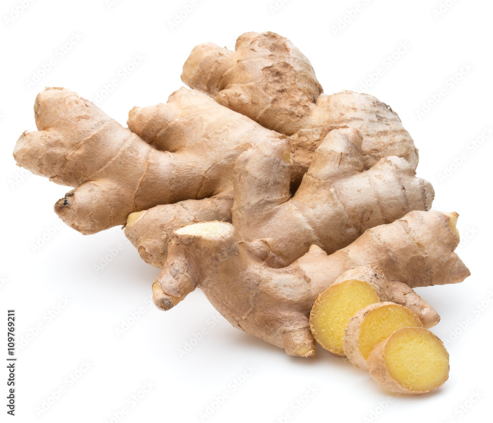 Fresh ginger root or rhizome isolated on white background cutout Fresh ginger root or rhizome isolated on white background cutout