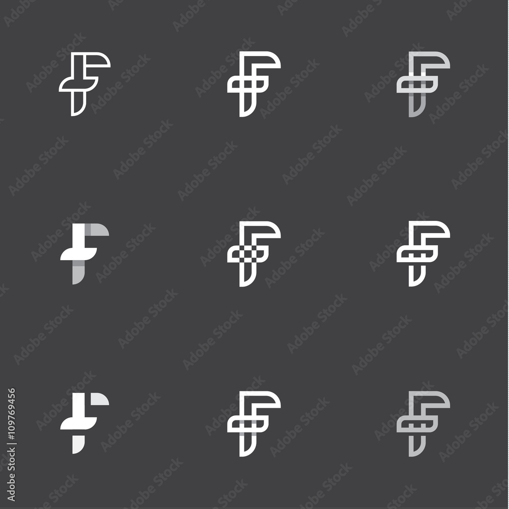 F letter is combined with inverted T, the abbreviation sign Heraldry mark vector illustrations in a modern vintage style flat trend