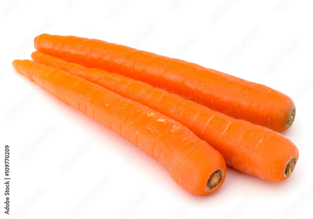 Sweet raw carrot tuber isolated on white background cutout Sweet raw carrot tuber isolated on white background cutout