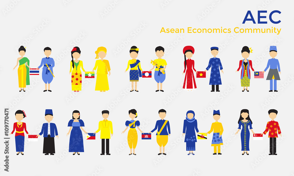 Asean Economics Community (AEC). Set of 20 asian men and women i Asean Economics Community (AEC). Set of 20 asian men and women i