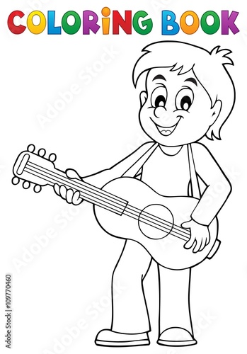 Coloring book boy guitar player theme 1