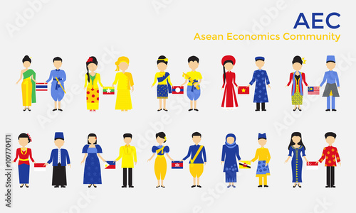 Asean Economics Community (AEC). Set of 20 asian men and women i