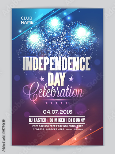 Elegant glowing, Party Pamphlet, Dance Party Flyer for 4th of July.