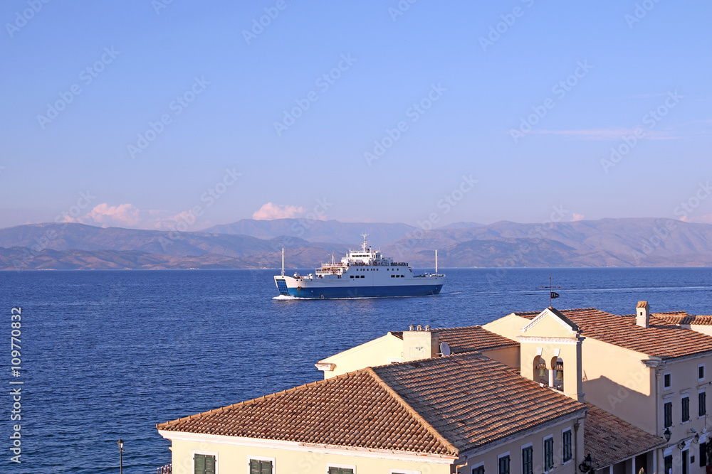 ferry boat sailing near Corfu town