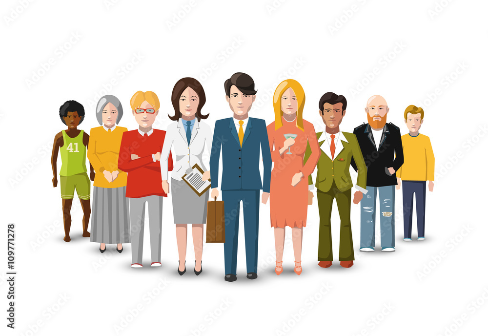 International group of people, flat illustration on white International group of people, flat illustration on white