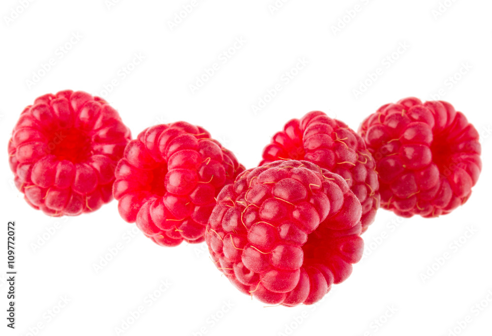 ripe raspberries isolated on white background close up ripe raspberries isolated on white background close up