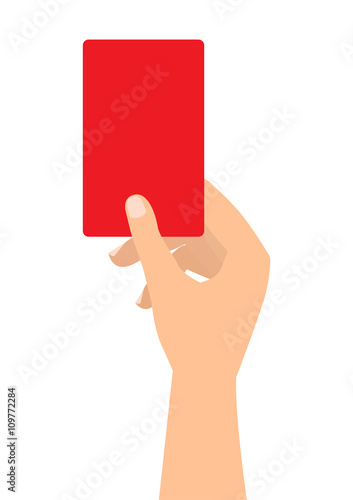 Football soccer referee hand with red card on white background.