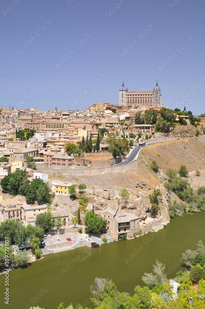 View on beautiful sunny Toledo city in Spain