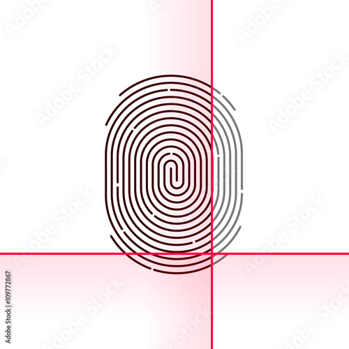 Fingerprint scan vector illustration isolated on white background, electronic scanner, flat linear outline concept design