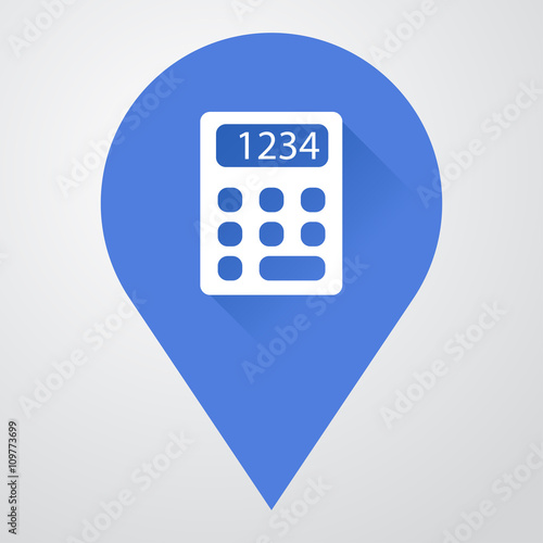 Icono plano localizacion con calculadora con sombra