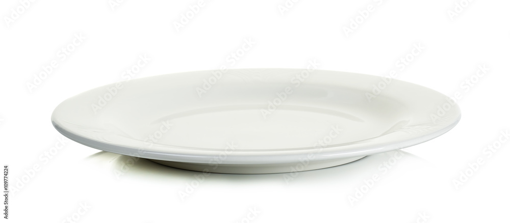 Empty white circle plate isolated on white Empty white circle plate isolated on white