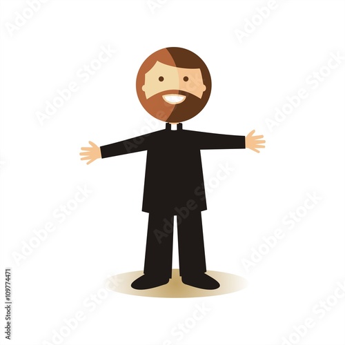 Sacerdote vestido de negro con brazos extendidos. Ilustración vectorial