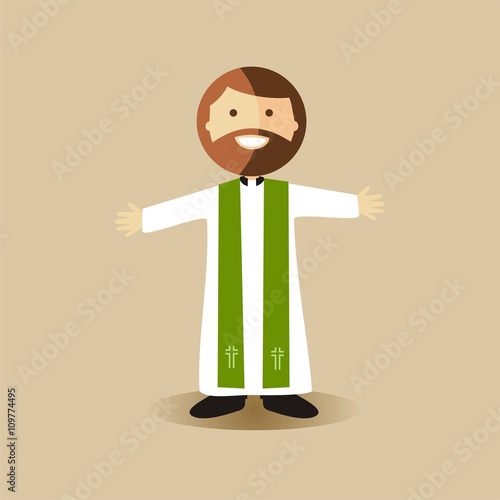Sacerdote con alba y estola verde en tiempo ordinario. Ilustración vectorial