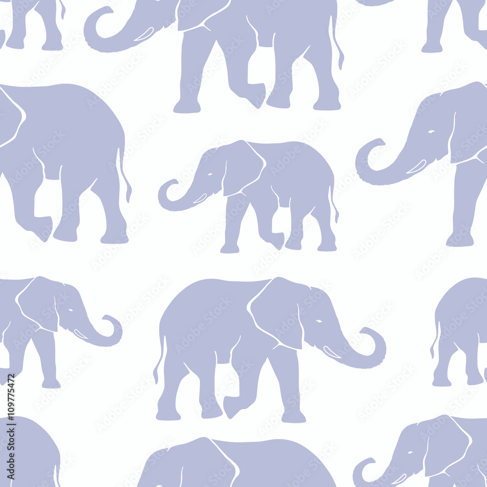 Fototapeta premium Seamless pattern with hand drawn silhouette elephants