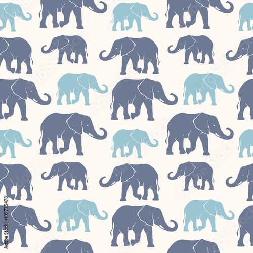 Photography Seamless pattern with hand drawn silhouette elephants
