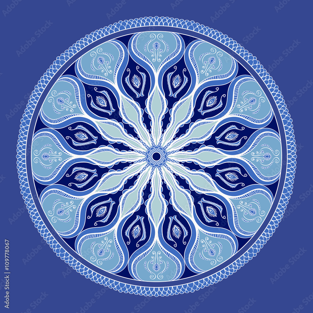 Vector floral colorful mandala. Beautiful design element in ethnic style. Indian, arabic, oriental motives