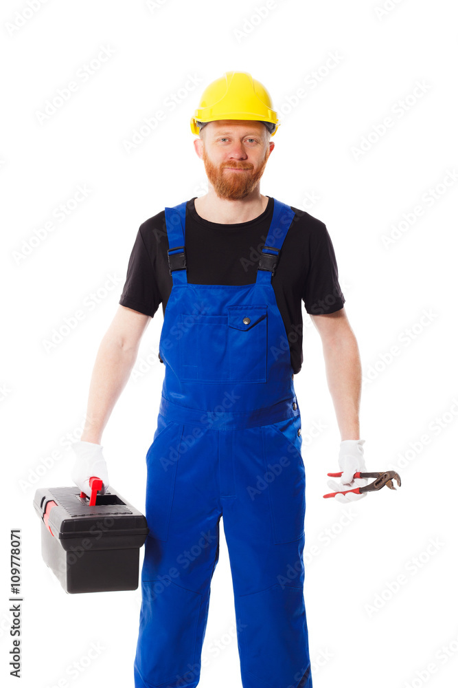 Man builder in the uniform, isolated Man builder in the uniform, isolated