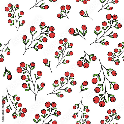 Red berries pattern. Vector seamless pattern