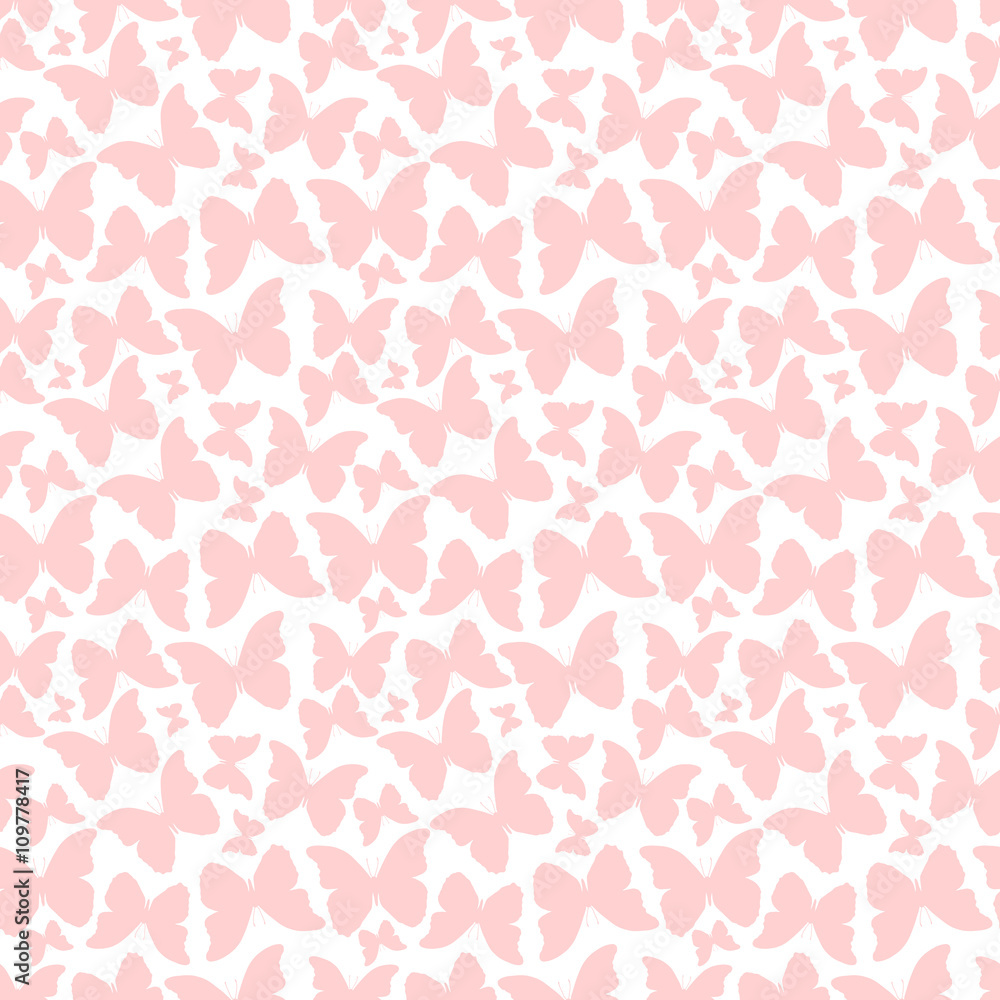 Seamless pattern with hand drawn outline butterflies