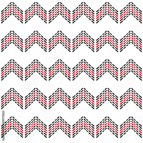 Seamless zig zag chevron pattern with black and red dash line
