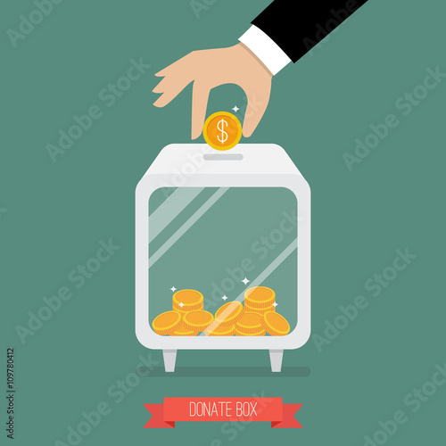 Hand insert coin into donate box