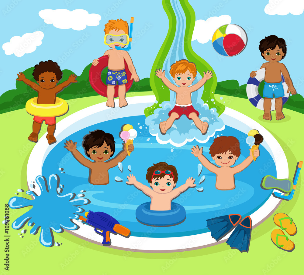 Illustration of Kids Having a Pool Party.