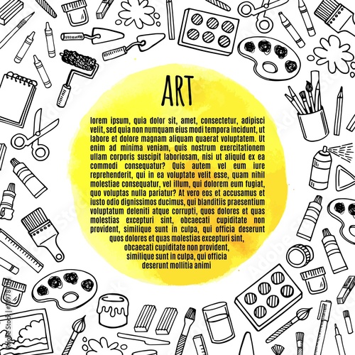 Artist tools sketch hand drawn frame vector.