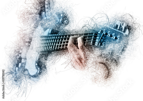 Man playing a guitar. Image with a digital effects