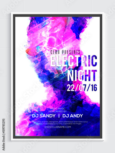 Electric Night Party Flyer, Template or Banner.