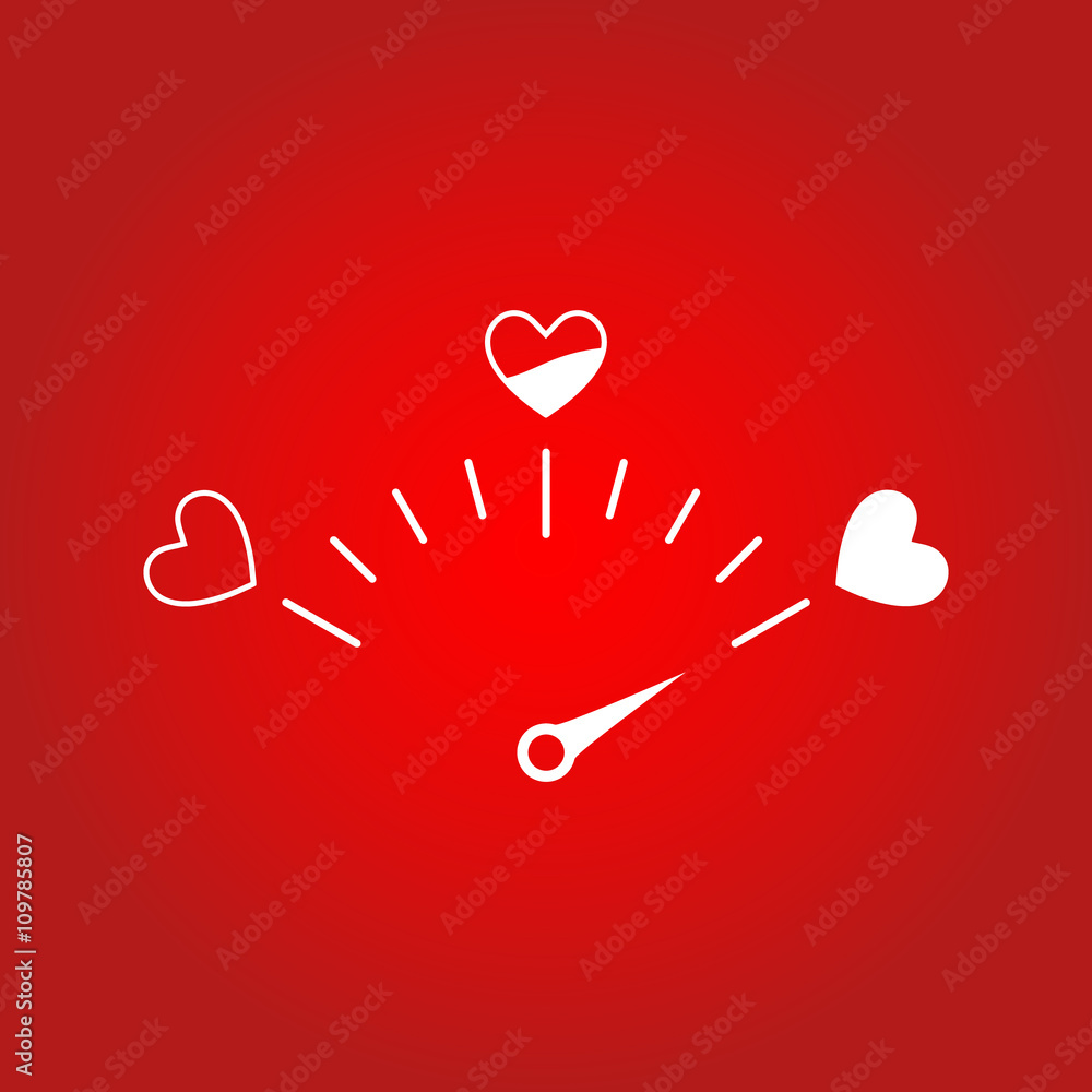 Naklejka Love meter in speedometer design.Vector illustration with heart symbols and pointer.
