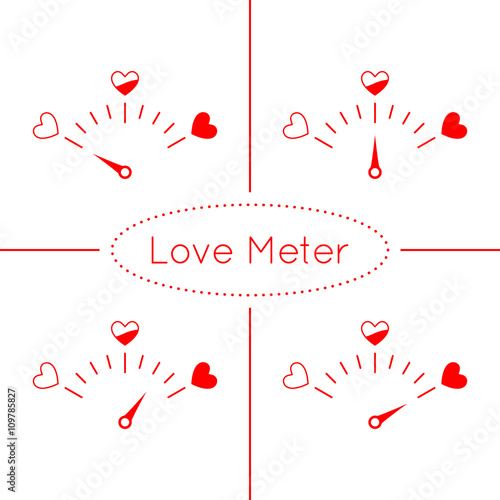 Love meter vector set with heart symbols isolated on white. Collection of health measure graph.
