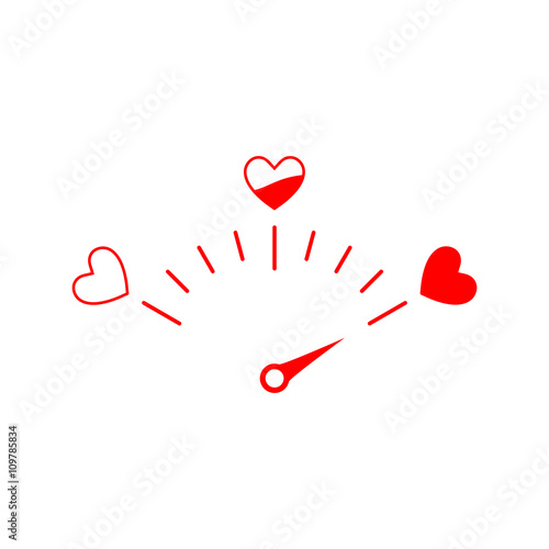 Love meter illustration with hearts isolated on white. Symbol of love and health.