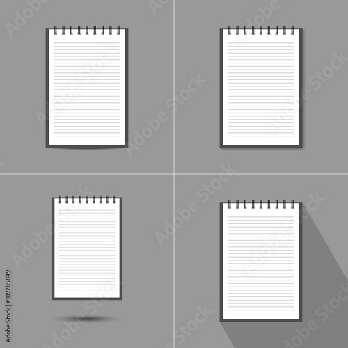 Set of flat design note icons with different type of shadow.