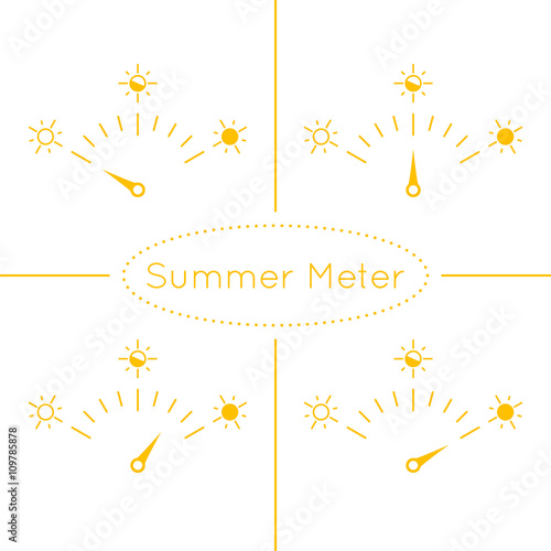 Summer meter illustration set with various indicators for heat, holiday, weather or meteorology. Graph that shows how many days left for summer or holiday.